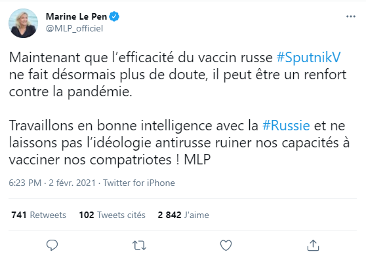 le vaccin Sputnik V plébiscité sur Twitter