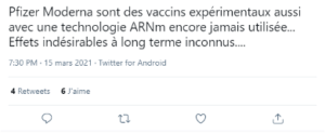 réticences vis à vis des vaccins Pfizer/Moderna