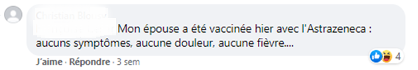 pas d'effet indésirable pour le vaccin astrazeneca