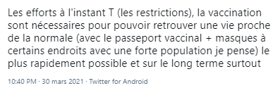 Tweet en faveur du pass sanitaire Tweet en faveur du pass sanitaire