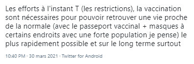 Tweet en faveur du pass sanitaire