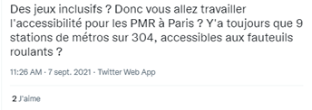 Tweet contre les JO argument : non inclucivité des transports Tweet contre les JO argument : non inclucivité des transports