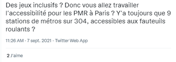 Tweet contre les JO argument : non inclucivité des transports