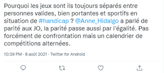 Tweet contre les JO argument : parité Tweet contre les JO argument : parité