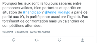 Tweet contre les JO argument : parité 