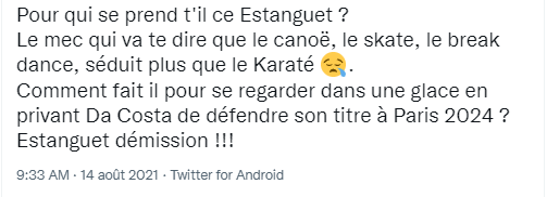 Tweet contre les JO argument : sport parité Tweet contre les JO argument : sport parité