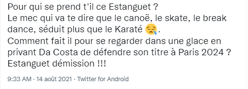 Tweet contre les JO argument : sport parité