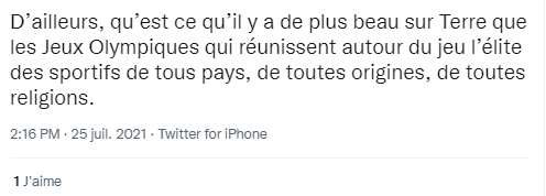 Tweet en faveur des jo 2024 argument : rassemblement sportif